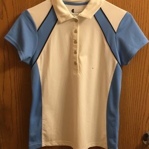 Blue and white golf shirt